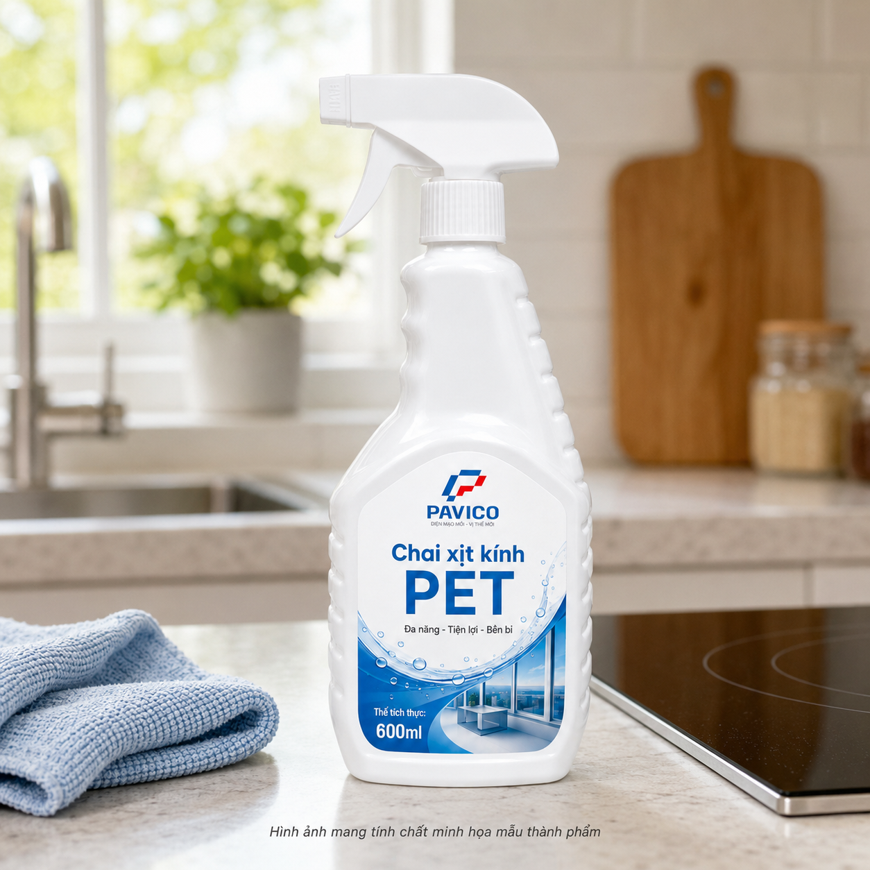 Chai xịt kính trắng sứ thân PET đầu xịt trắng Chai xịt kính trắng sứ thân nhựa PET, đầu cò xịt trắng, dung tích 600ml