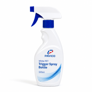 Chai xịt kính 500ml nhựa PET trắng với đầu xịt xanh trắng Pavico