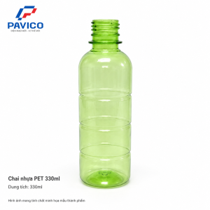Chai đựng nước PET 330ml màu xanh trong, dáng trụ bo tròn