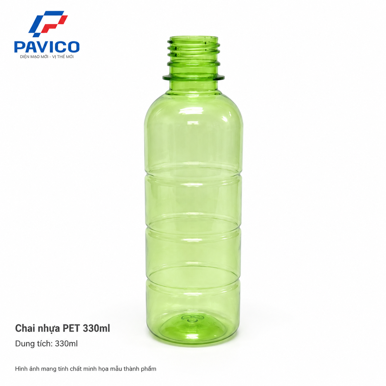 Chai đựng nước PET 330ml màu xanh trong, dáng trụ bo tròn
