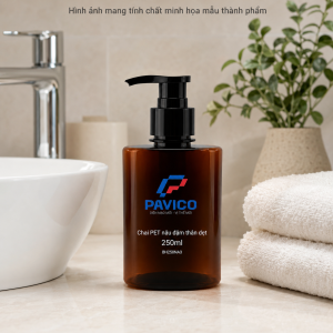 Chai đựng dầu gội nâu đậm đặt trong không gian phòng tắm cao cấp