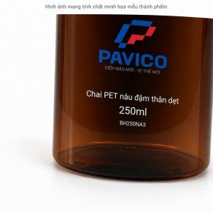 Chi tiết đáy chai dầu gội thân dẹp PET nâu đậm, bề mặt bóng đẹp