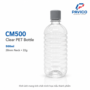 Chai nhựa đựng nước 500ml CM500 bằng PET trong suốt, thân gân ngang và cổ ren 28mm