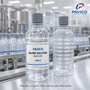 Chai PET CM500 500ml trên dây chuyền đóng gói dung dịch saline solution