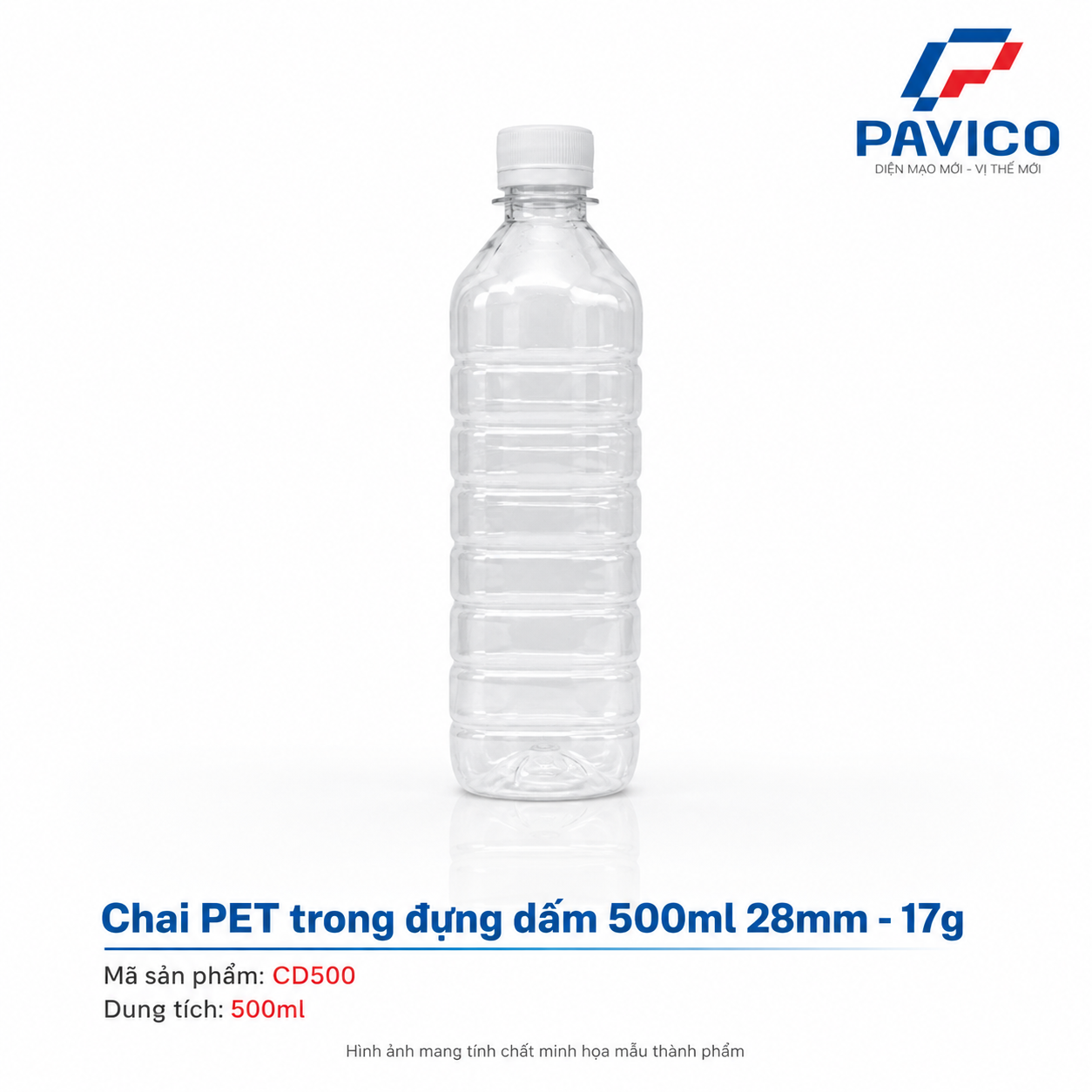 Chai PET trong đựng dấm 500ml mã CD500 cổ 28mm trọng lượng 17g