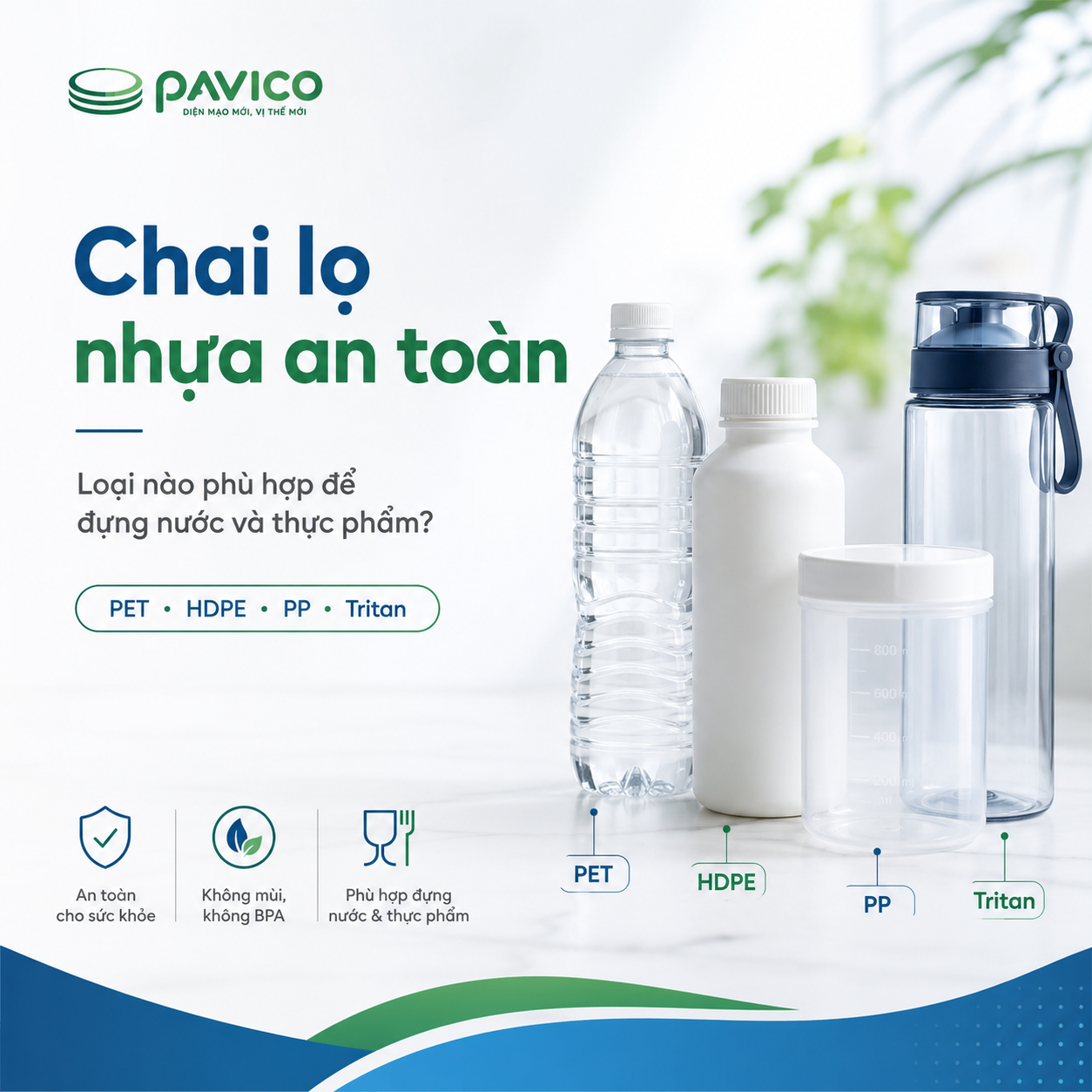Các loại chai lọ nhựa an toàn PET HDPE PP và Tritan