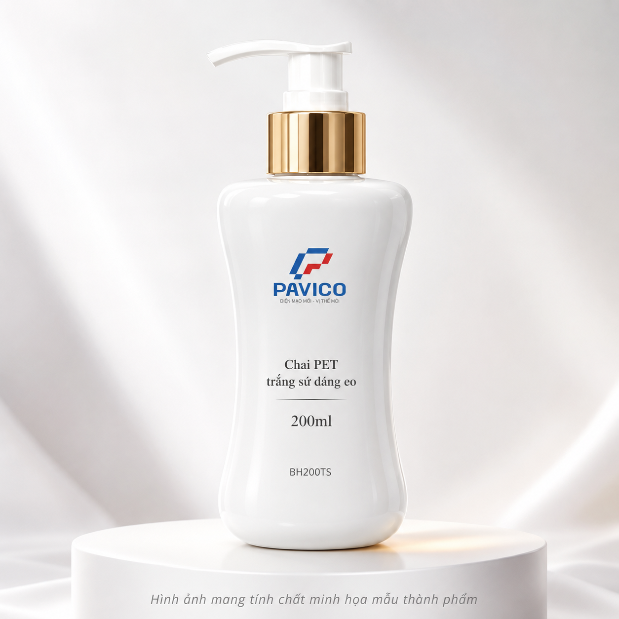 Chai sữa tắm trắng sứ dáng eo 200ml nhựa PET Pavico