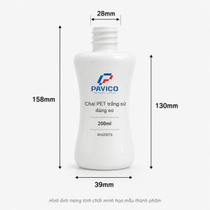Thông số chi tiết chai sữa tắm PET trắng sứ dung tích 200ml