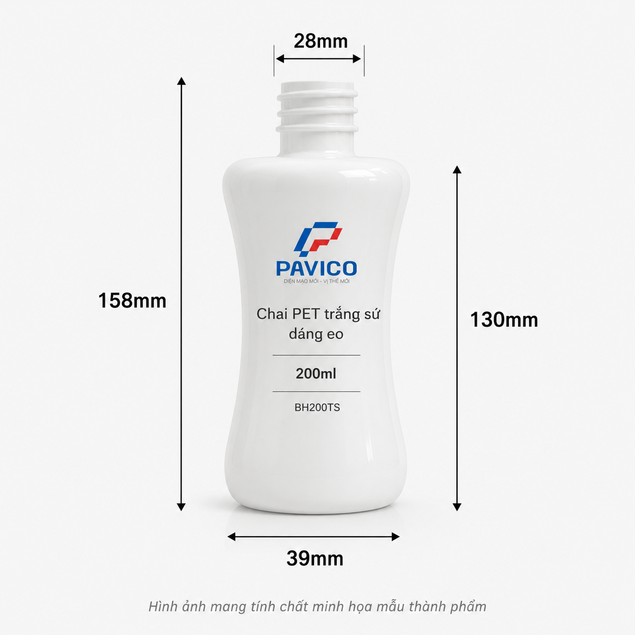 chai sữa tắm PET 200ml thông số chi tiết Thông số chi tiết chai sữa tắm PET trắng sứ dung tích 200ml