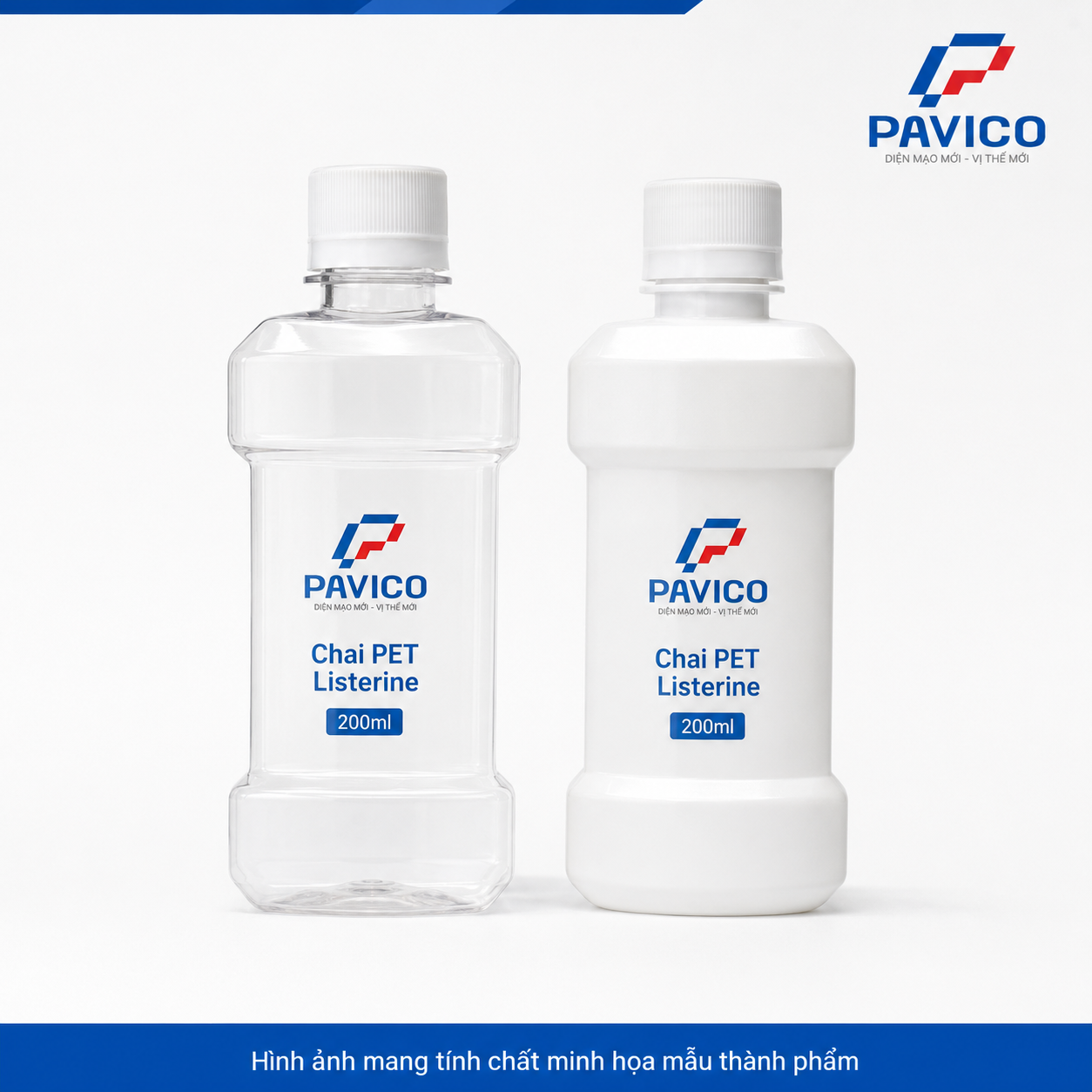 Hai mẫu chai listerin 200ml trong suốt và trắng sứ