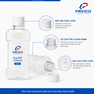 Chi tiết nắp vặn cổ 28mm và đáy chai listerin PET