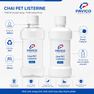 Hai mẫu chai listerin 200ml trong suốt và trắng sứ